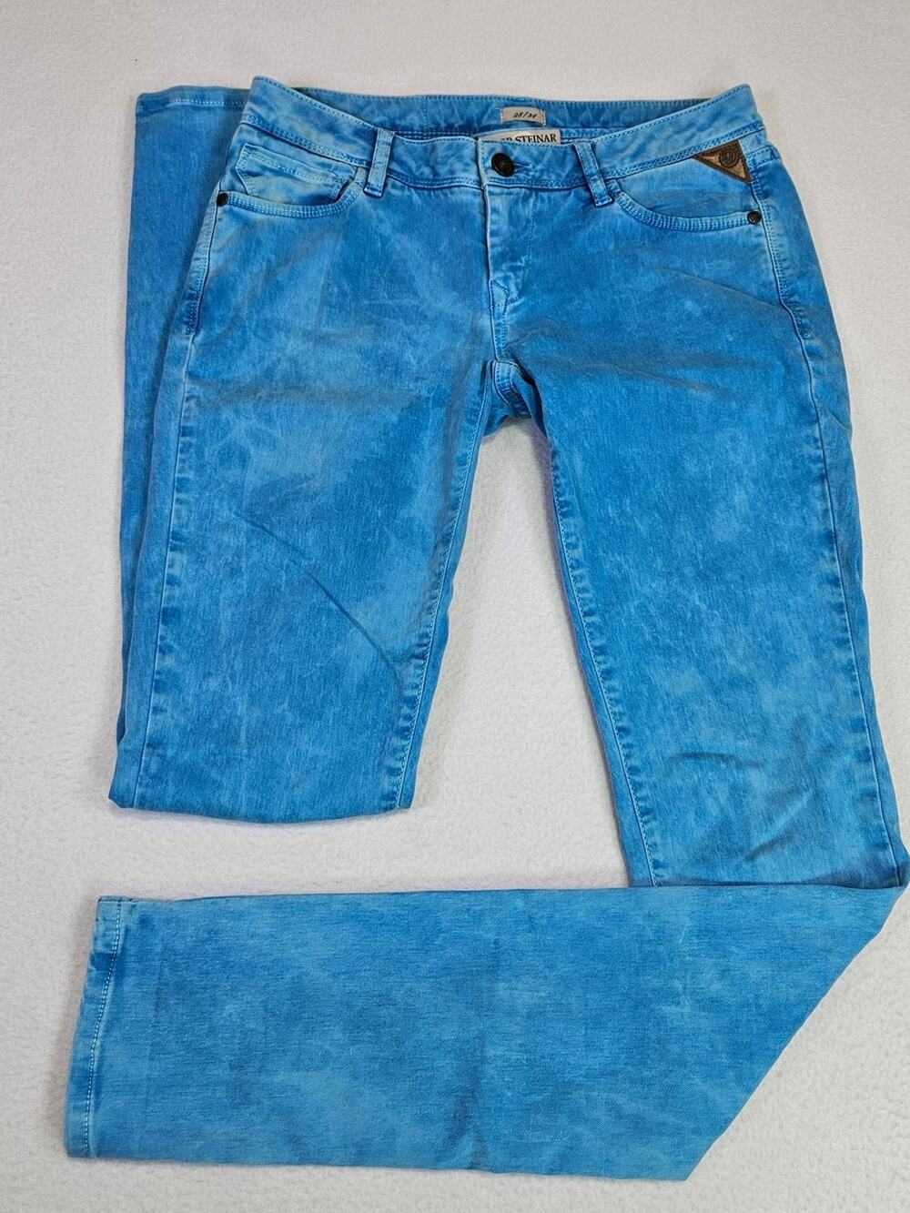 Thor Steinar Floro Turquoise Jean Women 28 Low Rise Marble Wash Nordic Denim Y2K